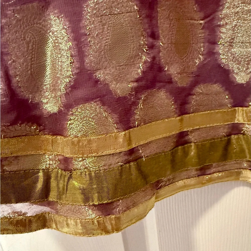 Vintage Gold Brocade Cocktail Midi Dress Small Mauve Metallic Party